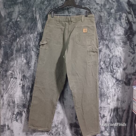 Carhartt Dungaree Fit Cargo Utility Jeans Olive Green Men's 36 X 34 Vintage - Picture 5 of 6